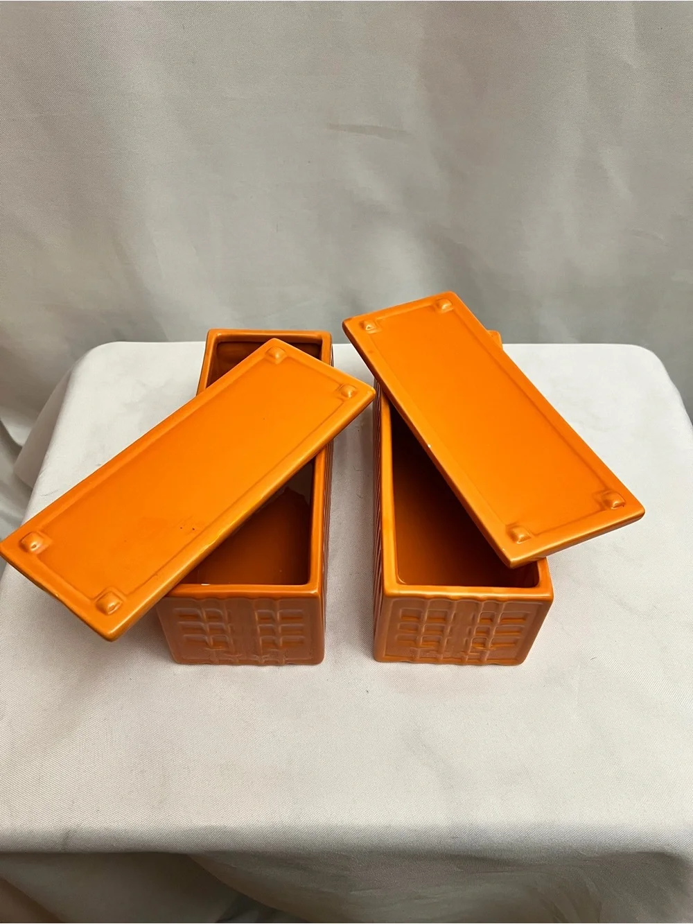 Daniel Ballou Areaware Orange Ceramic Storage Containers With Lids Set of 2
